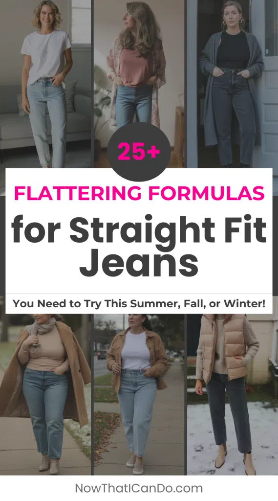 25+ Flattering Formulas for Straight Fit Jeans. Seasonal outfit ideas with straight jeans for moms featuring cozy layers.