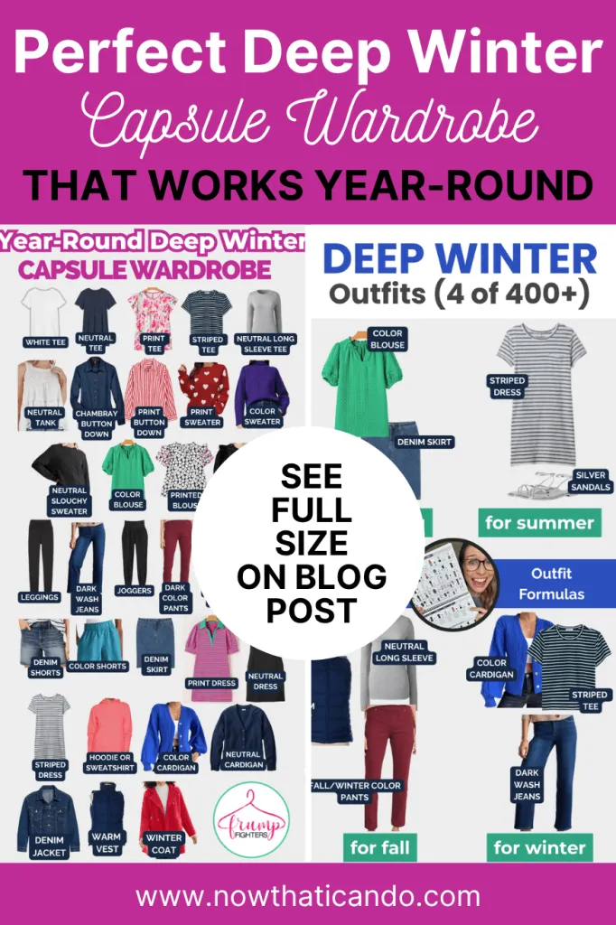 Overview collage of Deep Winter capsule wardrobe and seasonal outfits with bold overlay text “Perfect Deep Winter Capsule Wardrobe.”