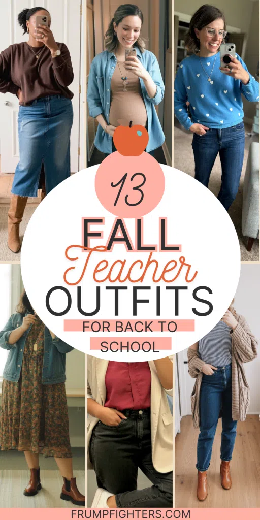 Collage of six women in cozy fall teacher outfits with text “13 Fall Teacher Outfits for Back to School.”