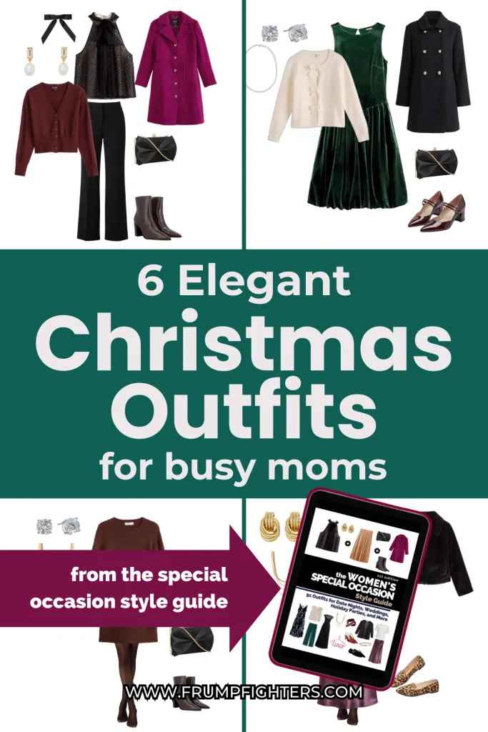 Grid of elegant Christmas outfits with text overlay 6 Elegant Christmas Outfits for Busy Moms and style guide preview