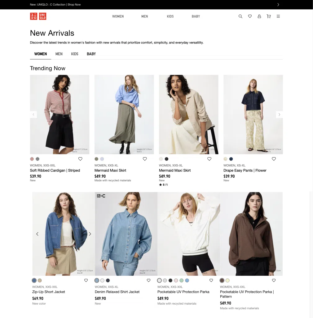Uniqlo women’s capsule wardrobe clothing with simple skirts, lightweight jackets, button-downs, and relaxed basics