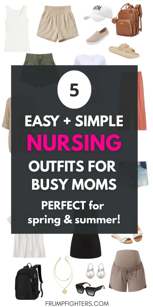 Simple nursing outfits for busy moms graphic with dark background