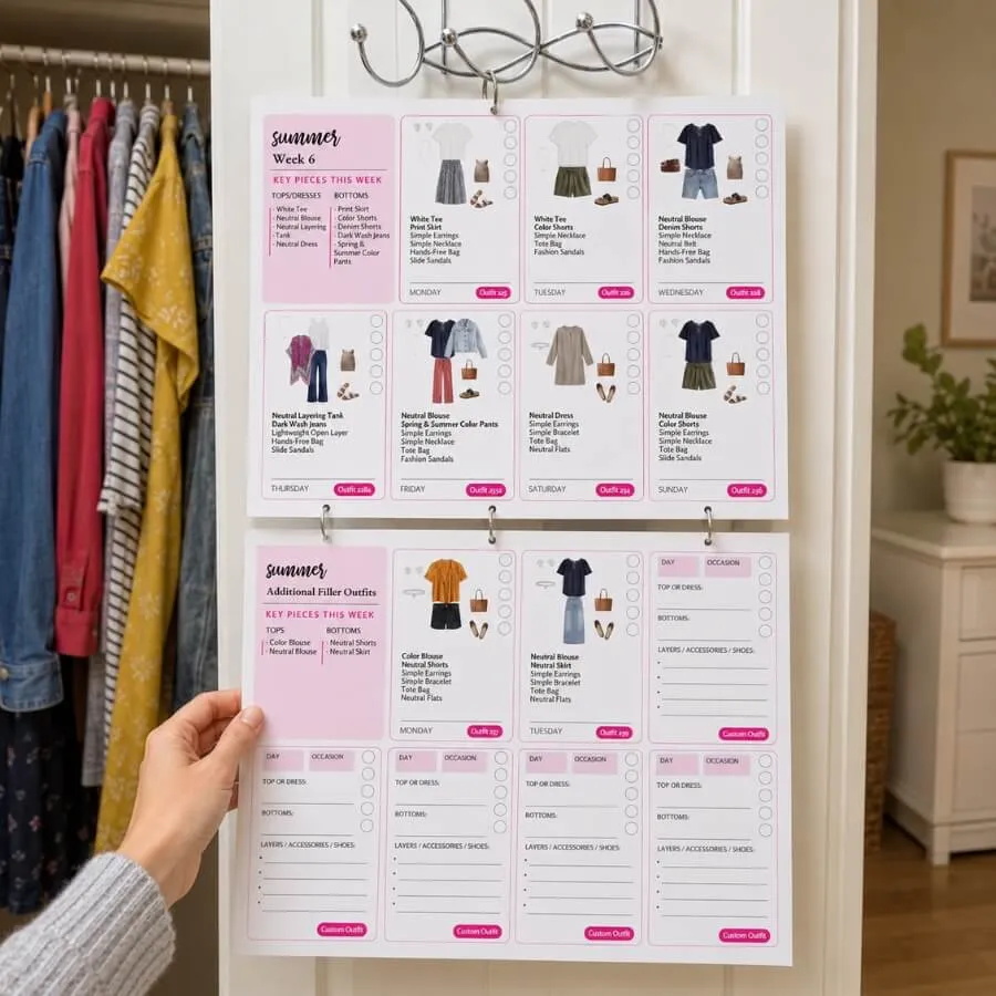 outfit calendar showing what to wear for summer from a minimalist summer capsule wardrobe